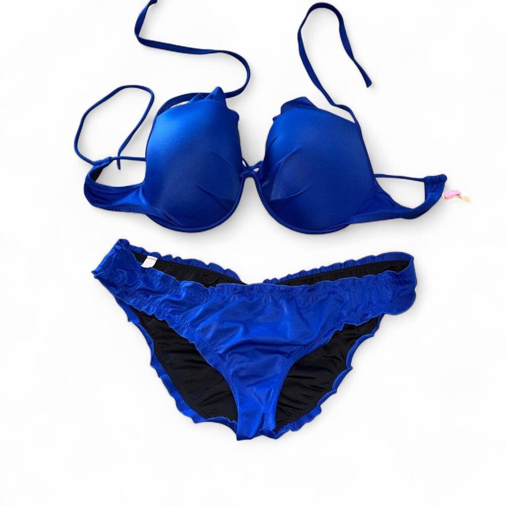 Victoria's Secret blue bikini set in 36DD medium plus bonus bottoms